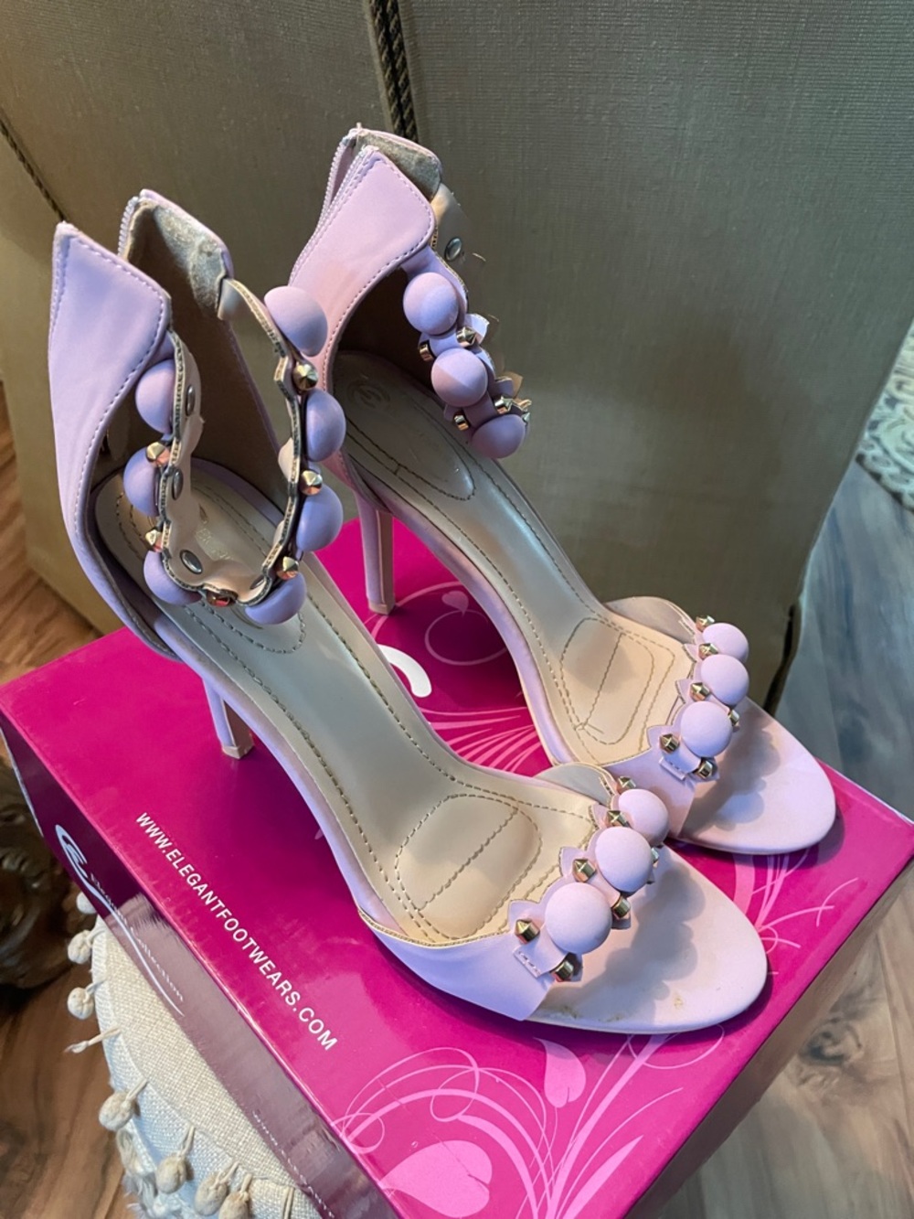 Elegant Beaded Lavender High Heel Sandals - Women